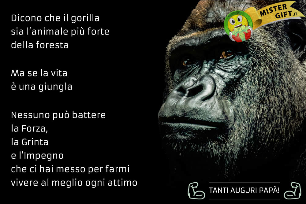 Immagine Festa del Papà - Papà Gorilla Frasi Re della Foresta